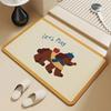 Cute Dachshund Bath Mat Striped Sausage Dog Cartoon Beige Absorbent Non Slip Bathroom Floor Rug