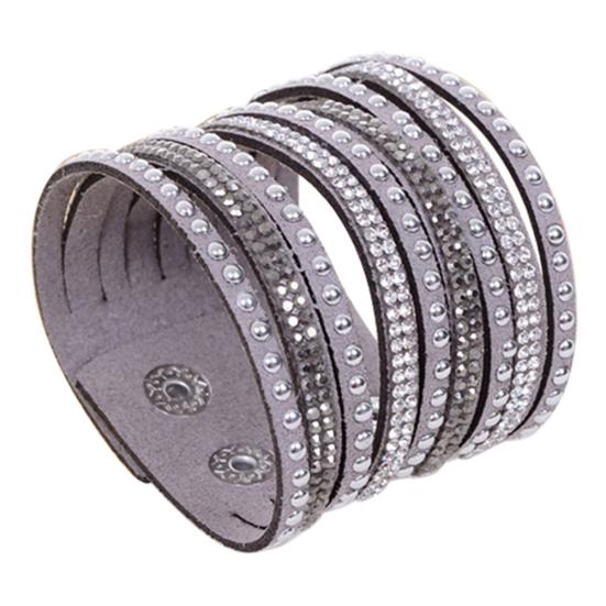 Women's Multilayer Rivet Rhinestone Velvet Cuff Bangle Wristband Bracelet Gift
