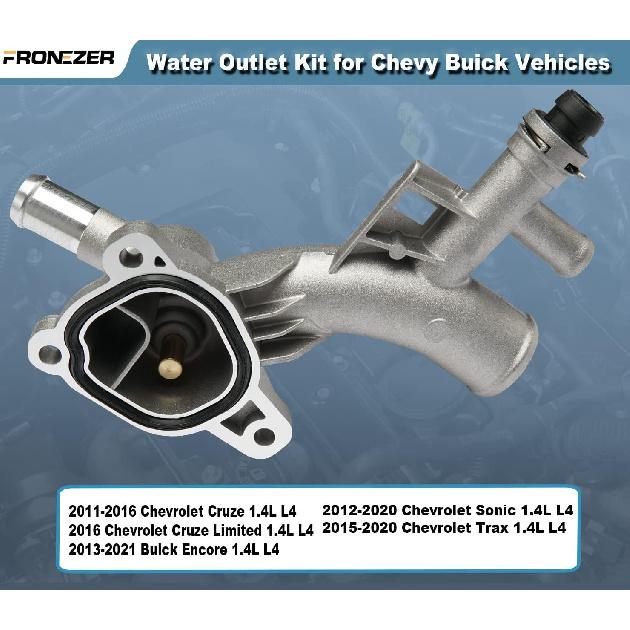 Aluminum Engine Coolant Housing Water Outlet Kit with Inlet Hose and Oil Cooler Hose Compatible with 2011-2021 Chevy Cruze Sonic Trax, Buick Encore