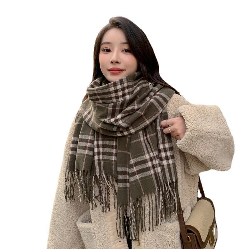 Japanese and Korean version of the new autumn and winter scarf women's thickened warm imitation cashmere plaid scarf fashionable versatile student cir