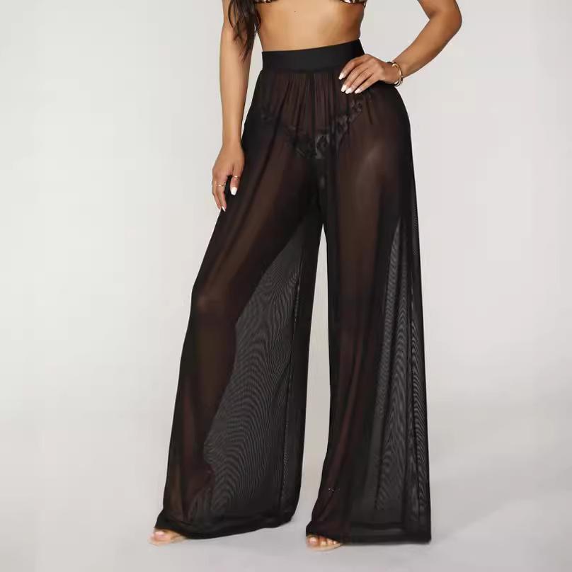 2025 Sheer High-Waisted Wide-Leg Mesh Trousers – European & American Style