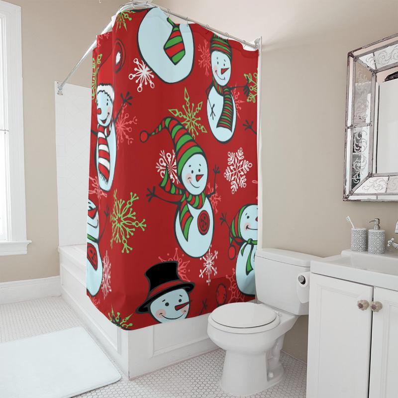 TU Festive Snowman Shower Curtain Waterproof Christmas Holiday Bathroom Decor Holiday Vibes Cozy Home Winter Theme Cute Pattern