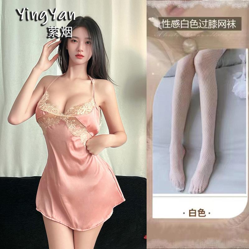 Sex underwear sexy thin ice silk suspender nightdress temptation hollow temptation beautiful back dress uniform