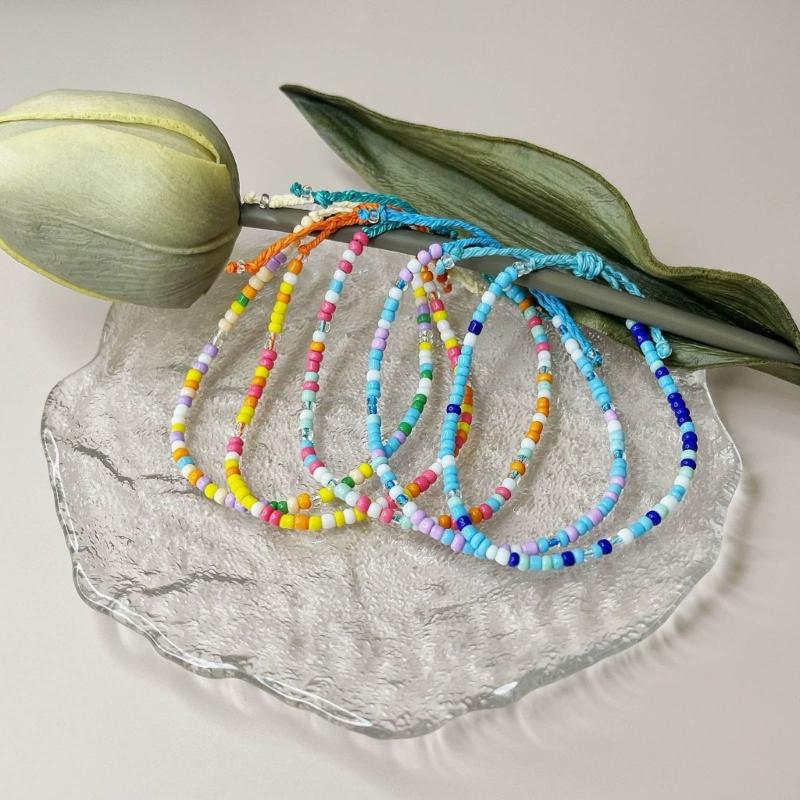 5Piece Bead Bracelets Women Four Leaf Clovers Pendant Bracelets Elastic String