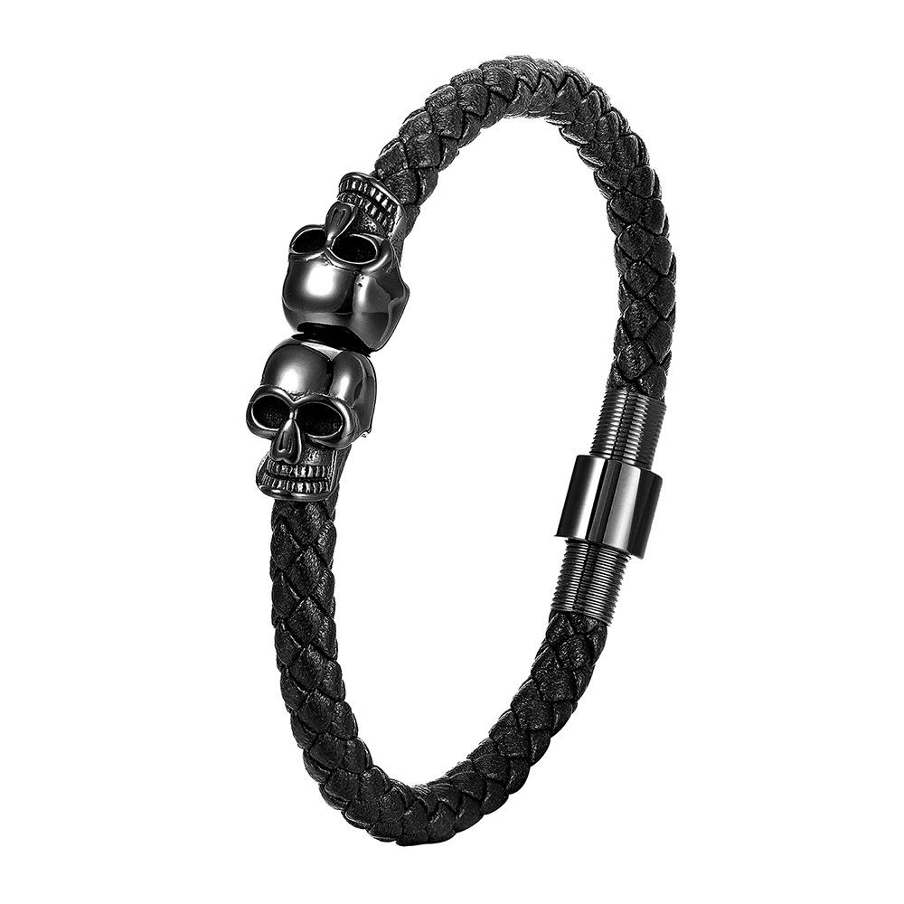

Multi-layer Bracelet Punk Stainless Steel Charm Magnetic Black Men s Leather Bracelets Skull Braided Bangles Jewelry Homme 21cm