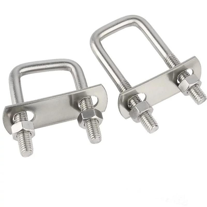 304 Stainless Steel M6 M8 M10 M12 Square Bolt U-screw Square Clamp Square Pipe Clamps Right Angle Bolt With Baffle