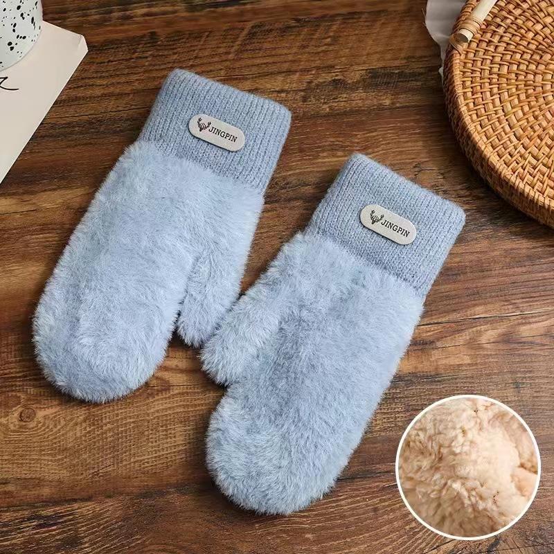 Plush gloves female students keep warm in autumn and winter cute plush thickened simple couple cycling windproof and cold-proof gloves
