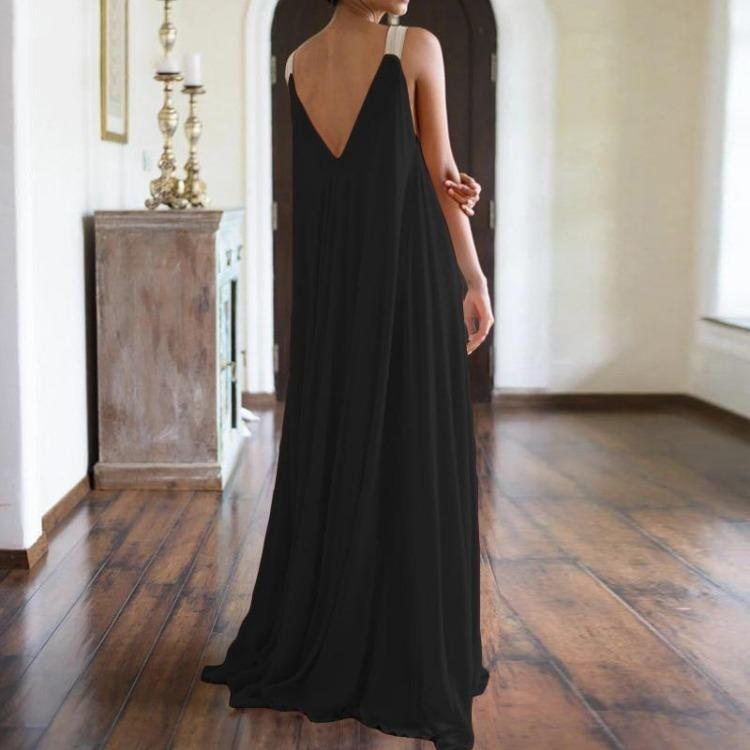 

Summer Bohemian Maxi Dress Orange V Neck Large Size Suspender Style XL чёрный