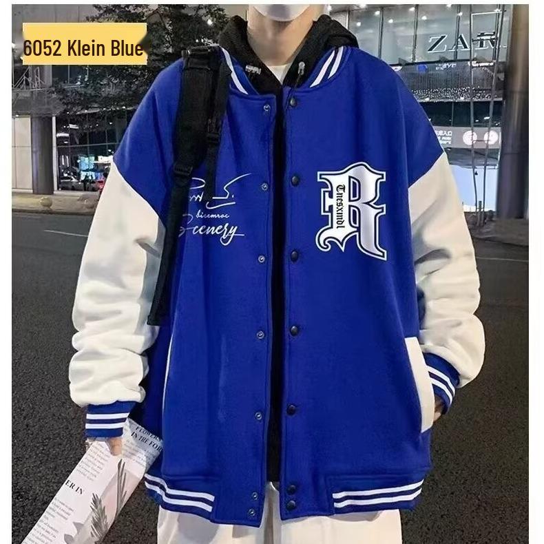Men's Trendy Loose-Fit Baseball Jacket with Letter Print - Spring/Autumn Hong Kong Style