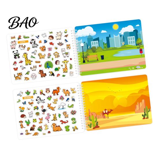Creative Drawing Pads for Children Coloring Book with Animal Stickers, Rich Cartoon Patterns Coil Binding Skill Building Activity Book, Kids