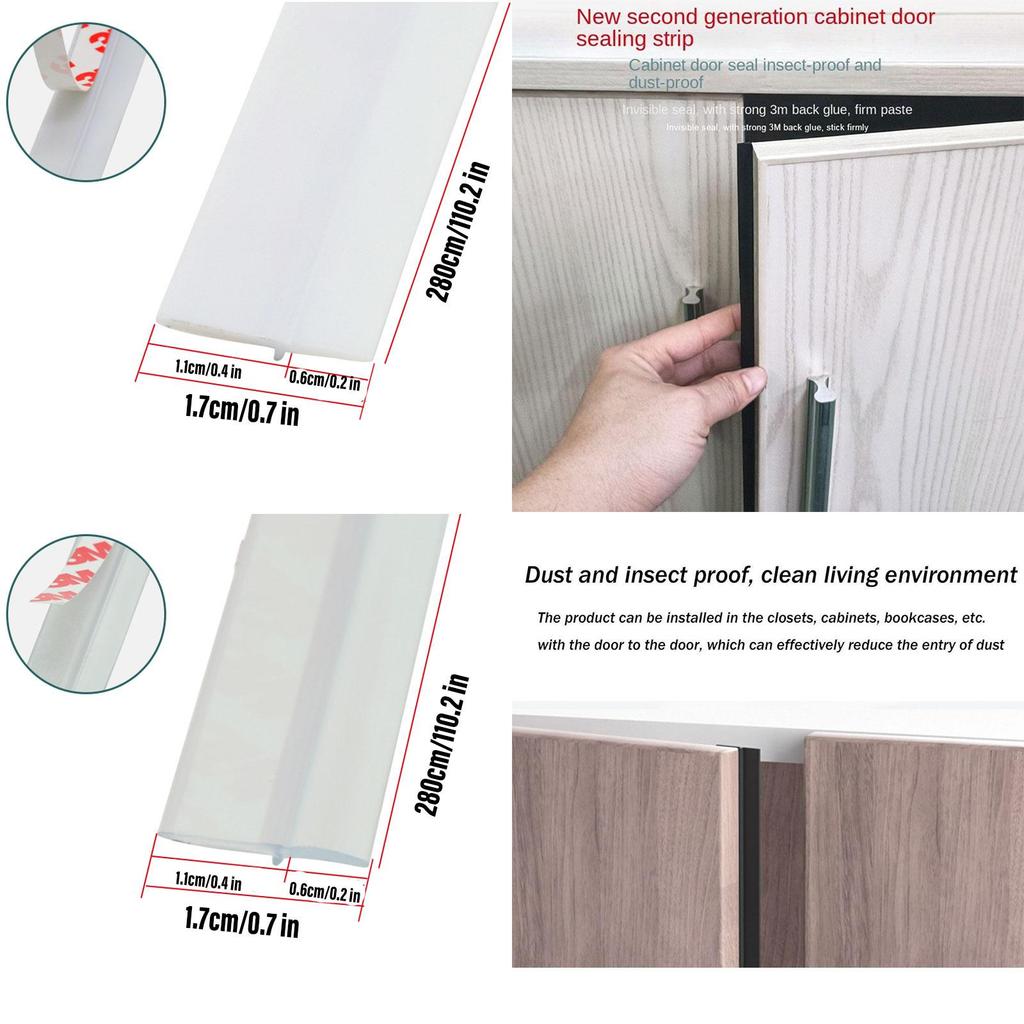Pvc Wardrobe Dustproof Strip Self-adhesive Cabinet Double-door Tight Seal Moisture-proof Insect-proof Light-blocking Straight Shape Dust Blocker 2.8m