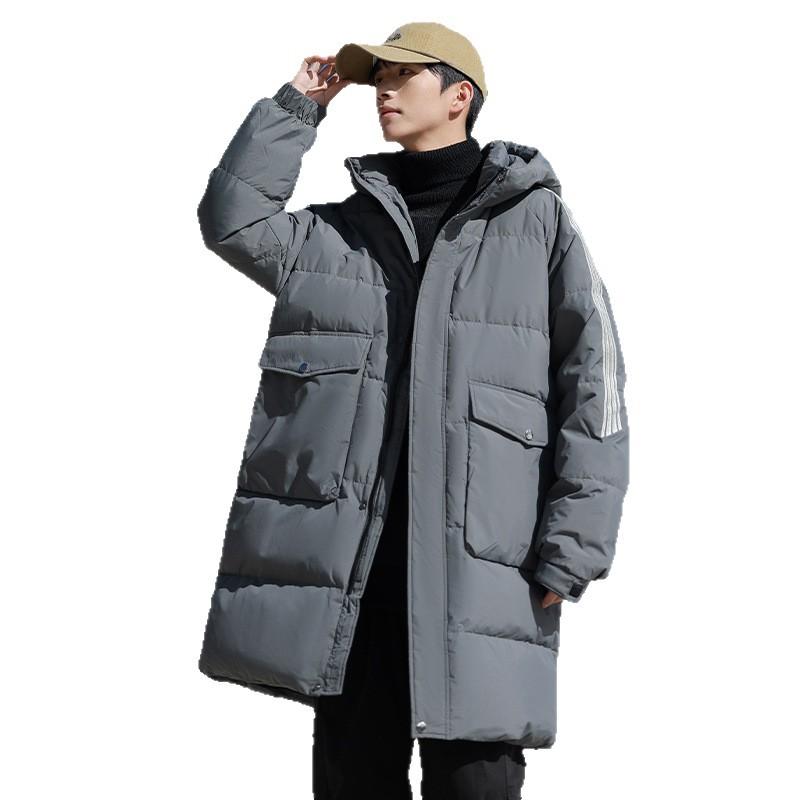 Down jacket men's autumn and winter couple models men's and women's same 90 white duck down medium and long jacket men's fashion bread jacket