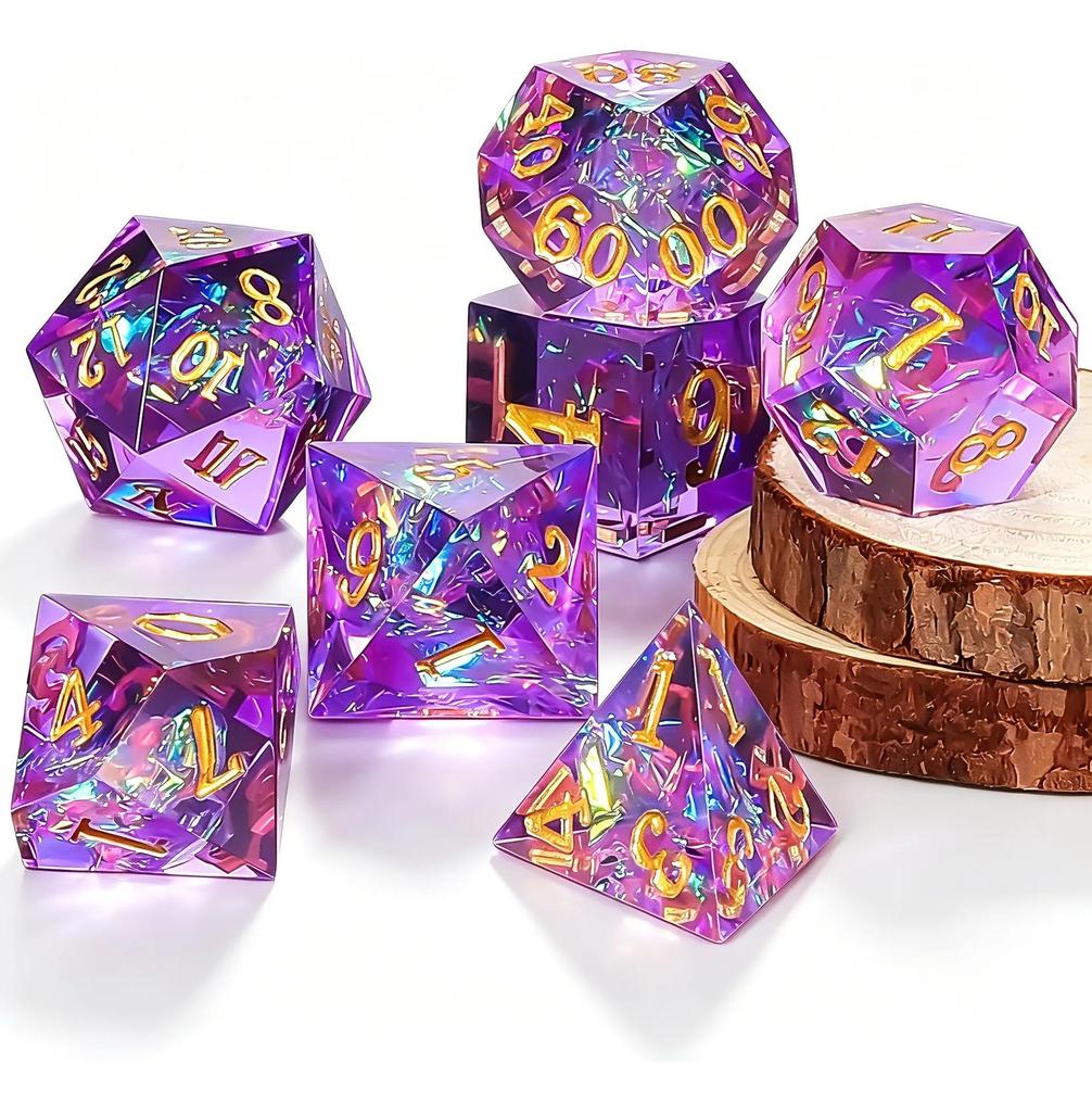 Sharp‑Edge Resin Dice Set, 7 Pcs Polyhedral DND Dice for Tabletop Role‑Playing Board Games