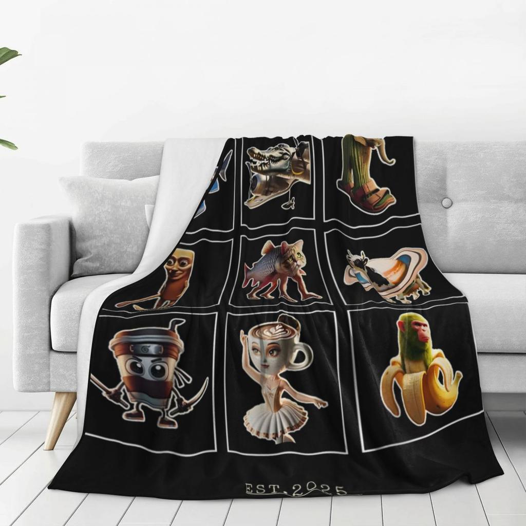 Italian Brainrot Characaters Meme Gen Z Funny Humor Blanket Quality Warm Soft Bedding Throws Couch Chair Sofa Bed Bedspread