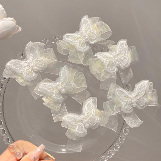 Haarnadel Weiches Netz Schmetterlinge Stickerei Schleife Dekoration Mädchen Haarnadel mit Imitationsperlen Sanfte Frisuren Seitenclips