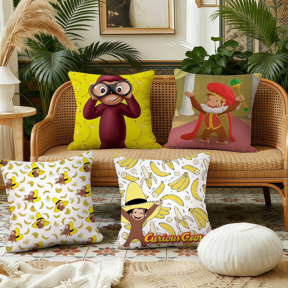 Cartoon CCurious George Cushion Cover Pillow Case Plush Fabric Soft Double Sided Print Sofa Cushion Cover Throw Pillow Covers