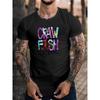 Craw Fish Print Men's Creative Top, Casual Short Sleeve Crew Neck T-shirt, Men's Clothing For Summer Outdoor