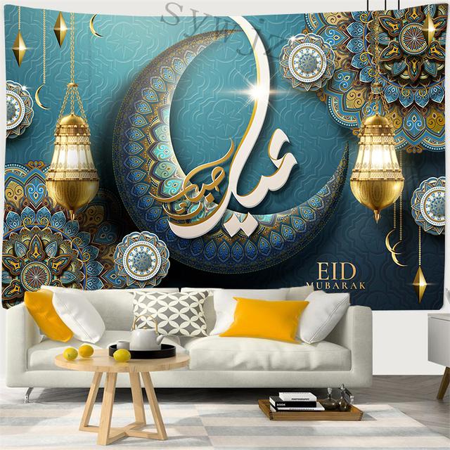 Eid Mubarak Prayer Room Background Tapestry Moon Stars Wall Hanging Art Ramadan Festival Muslim Home Decor Wall Hanging Cloth