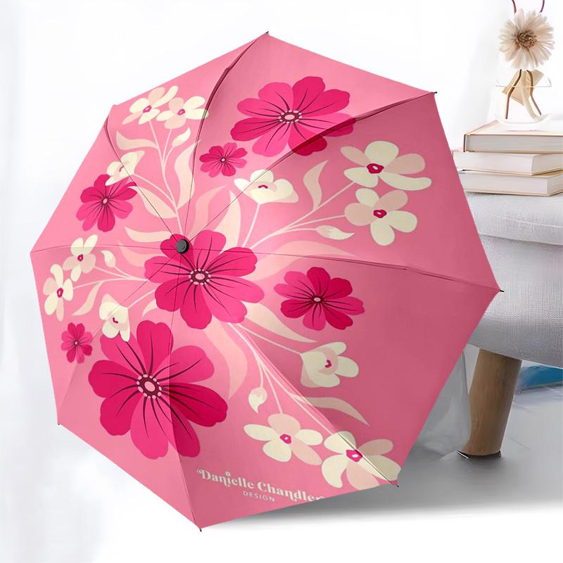 1pc Pink Floral Pattern Design Umbrella with Plastic Handle,Suitable for All Seasons Home Travel Outdoor Umbrellaptys31059
