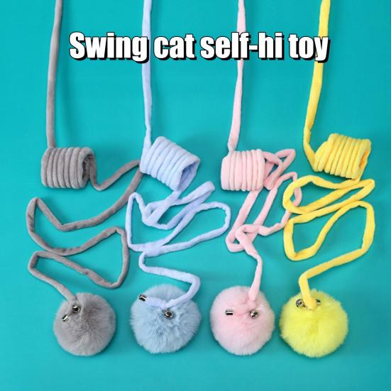 3Pcs Hanging Fluffy Catnip Ball Toys Play Interactive Kitten Exercise Toy with Bell Long Tail Plush Teaser Ball for Indoor Outdoor Play