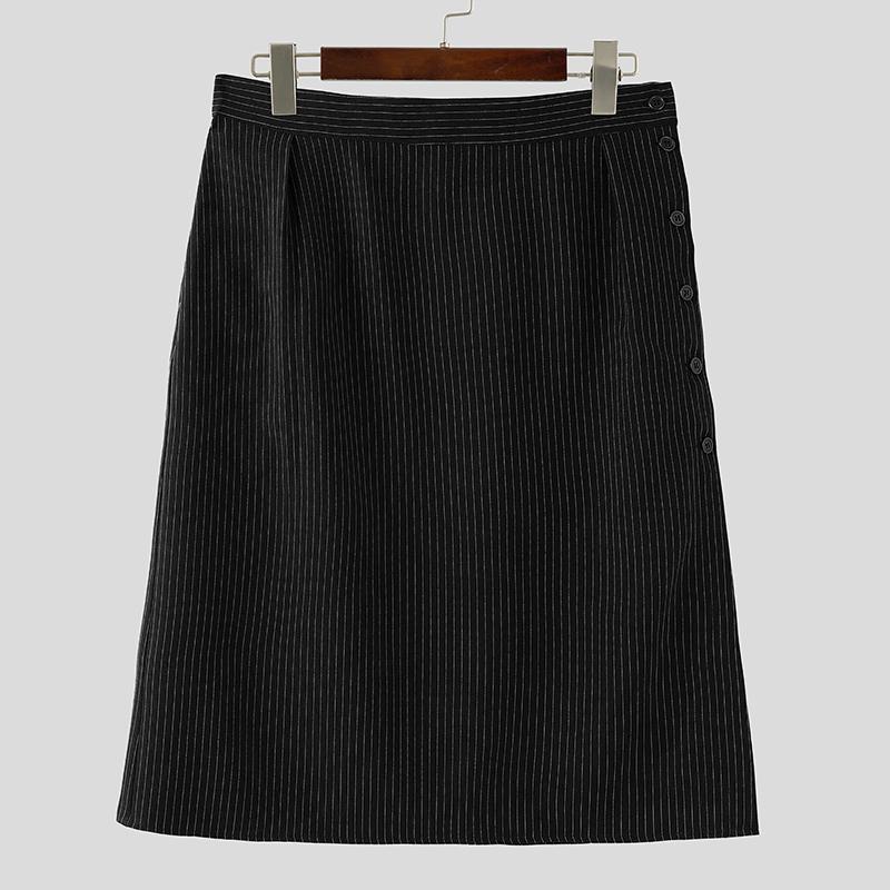 INCERUN Pánské sukně s vysokým pasem na knoflíky, dlouhé, ležérní, áčkového střihu, s rozparky, kilt