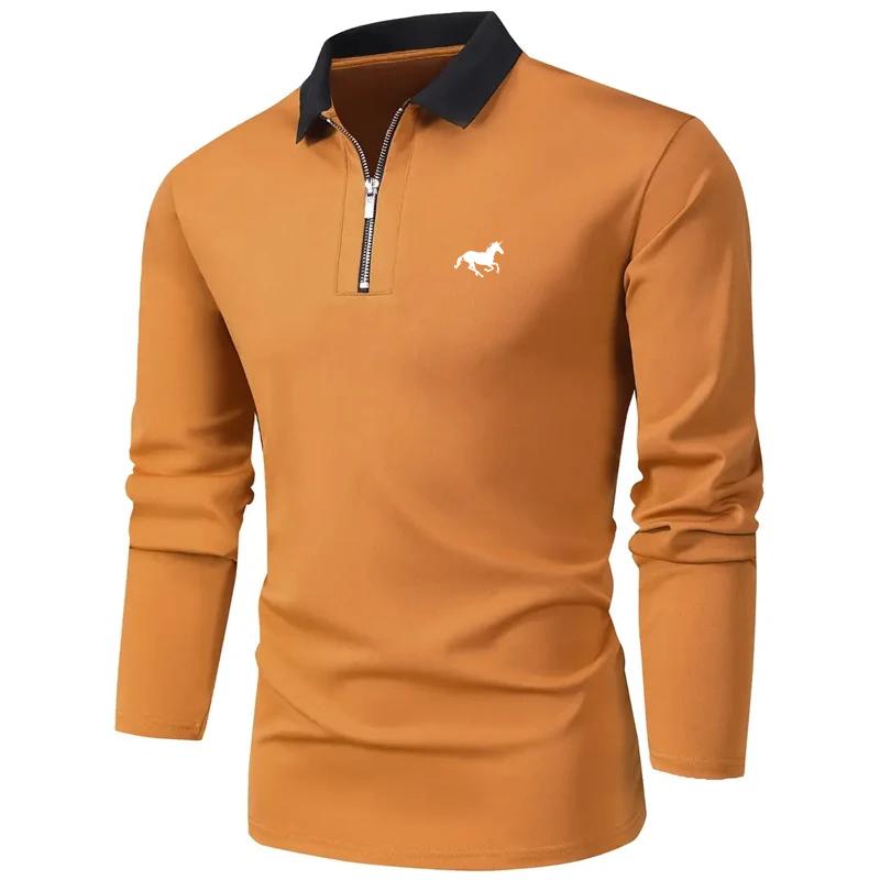 

Solid Color Fashionable Men s Long Sleeved Zipper Polo Shirt for Casual Outdoor Activities Comfortable Polyester Fiber Design 3XL