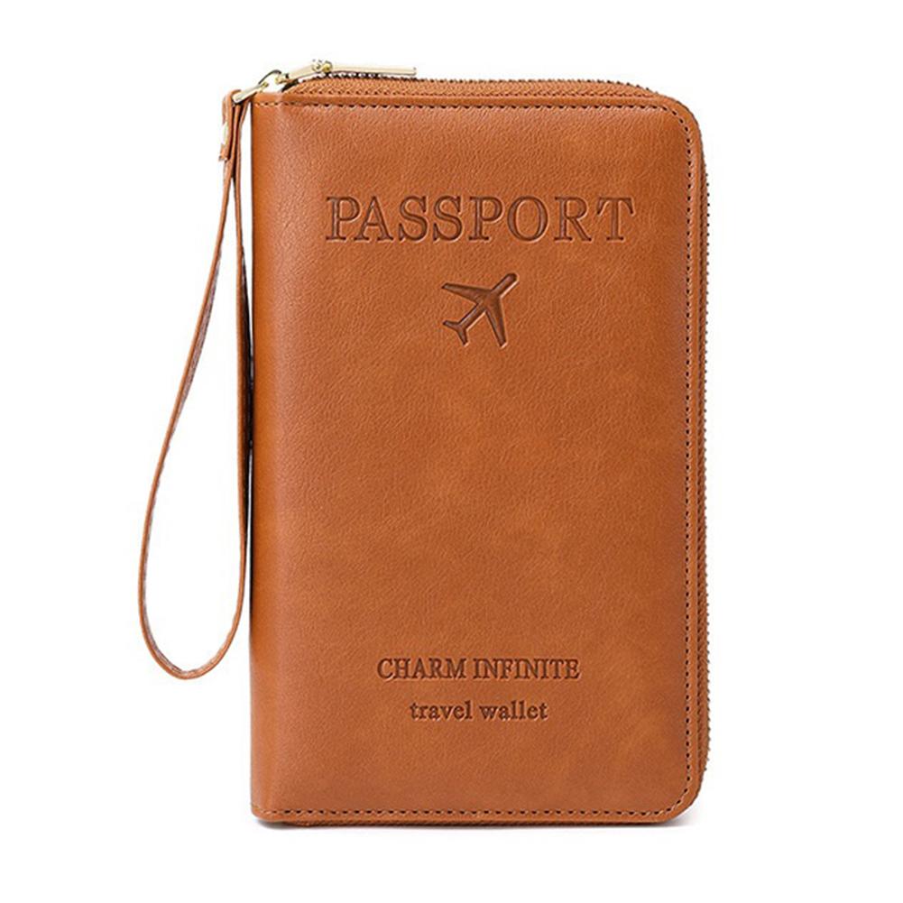 RFID Blocking Passport Holder Covers Case Anti-Theft Travel Wallet Multi-Pockets Zipper Wallet Leather Unisex Travel Accessories
