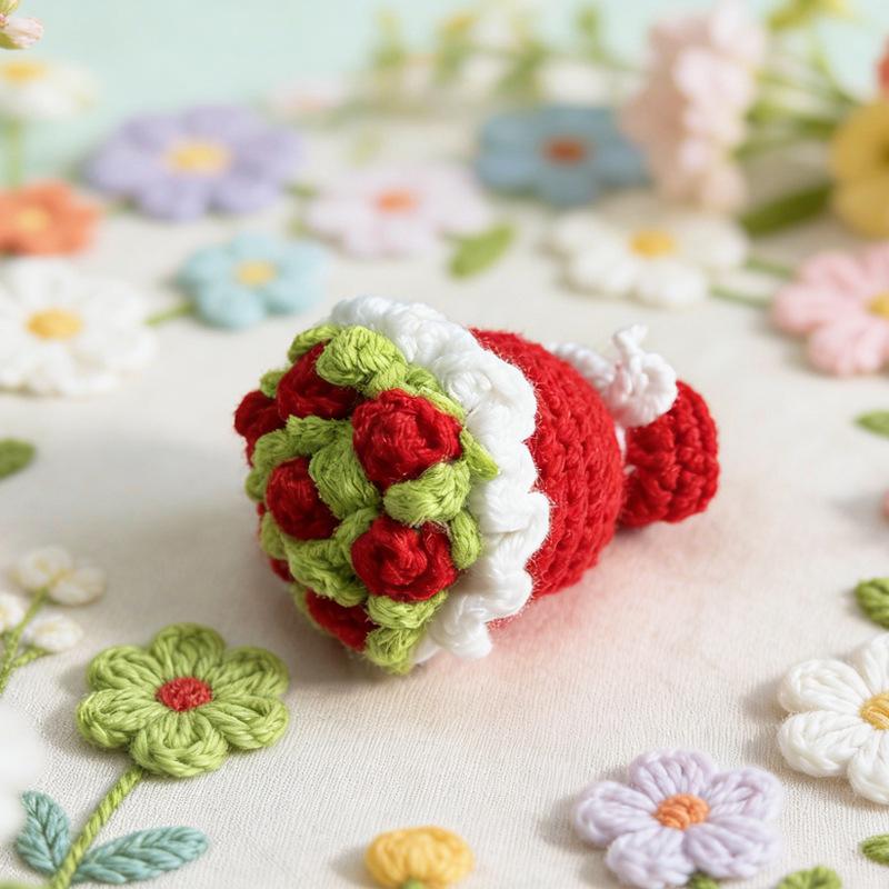 Handmade Crochet Rose Keychain Ornament - Valentine's Day Gift