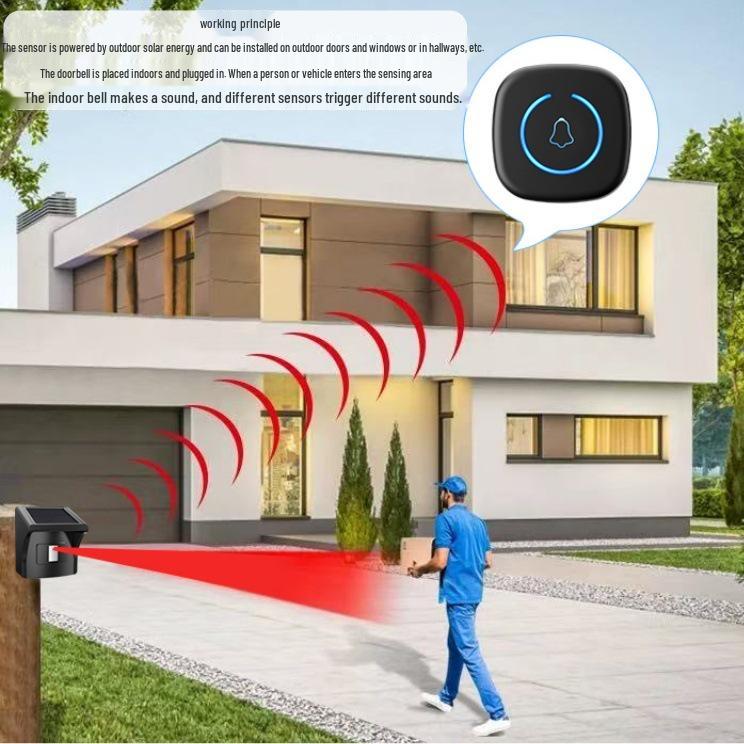 Wireless Solar-Powered Outdoor Driveway Alarm with Waterproof Infrared Sensor
