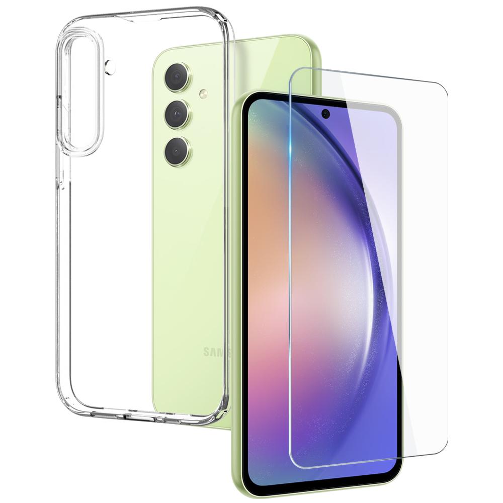 NORTHJO For Samsung Galaxy A54 5G Soft Transparent TPU Phone Case with Tempered Glass Screen Protector