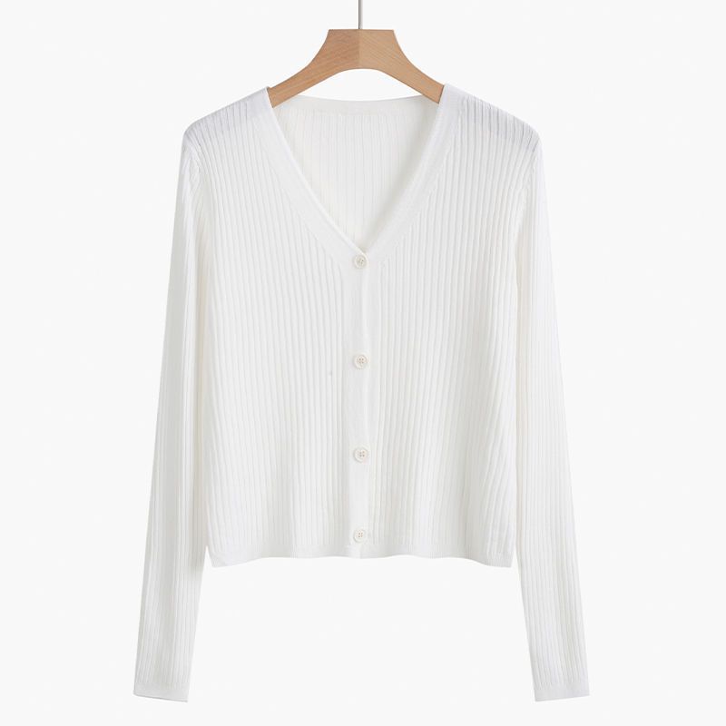 V-neck cardigan knitted jacket women's spring and summer short skirt slim-fitting thin top
