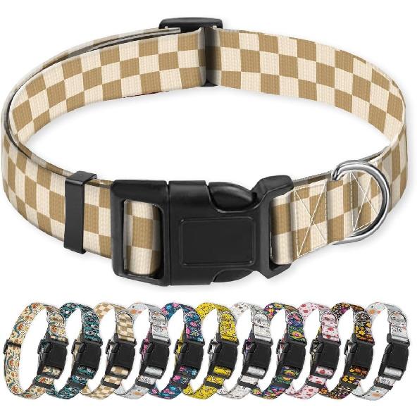 Dog Collar, Cute Puppy Collar, Funny Pet Collar, Adjustable Soft Dog Collars for Large Dogs Green White Plaid