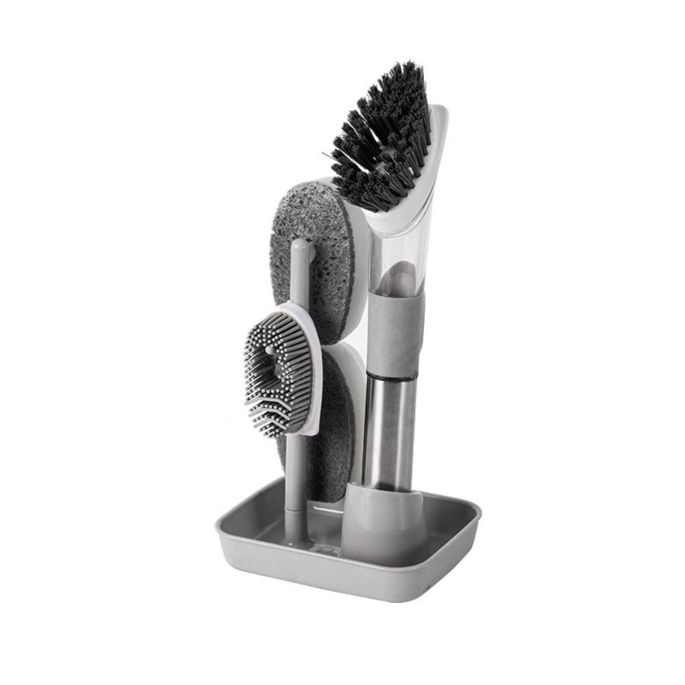 Removable Sponge Kitchen Cleaning Brush 3 in 1 Dish Cleaning Brush Scrubber Brush  Sink Cleaning серый