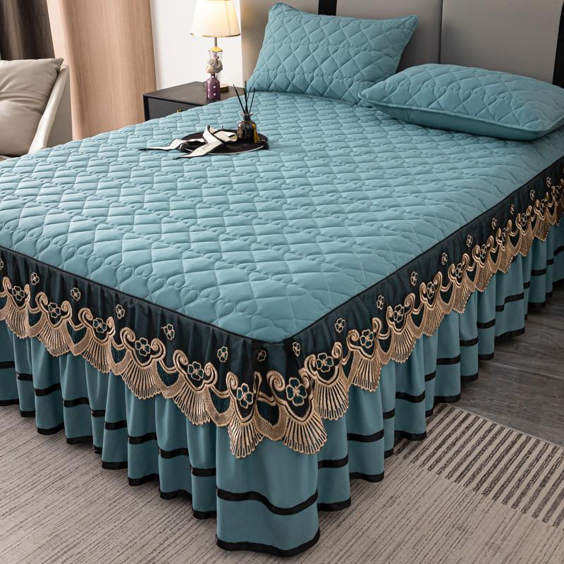 1pc Lace Bed Skirt Solid Color Mattress Cover Quilted Bedspread tagesdecke Ruffles Bed Covers with Elastic Band (No Pillowcase)