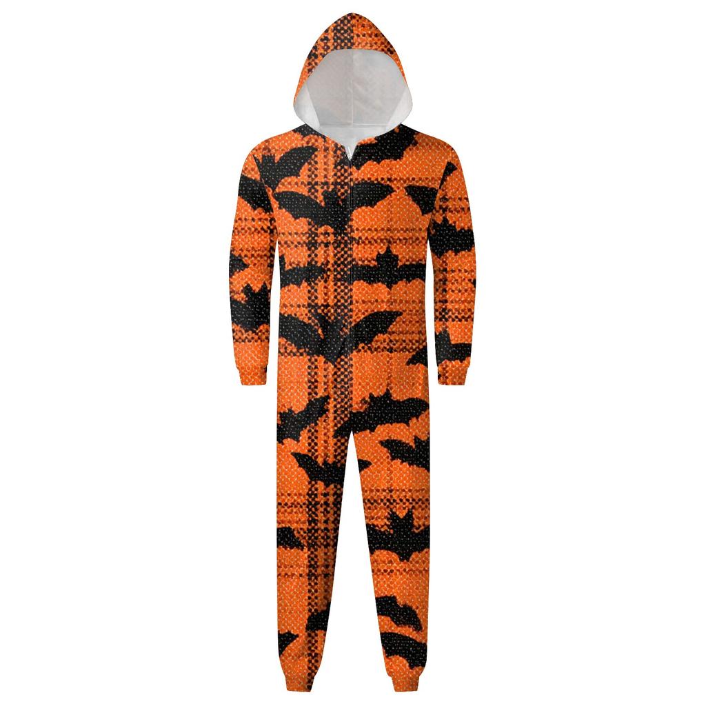 Set Tuta Intera con Cappuccio, Maniche Lunghe e Zip, Stampa di Halloween, Coordinato per Famiglia
