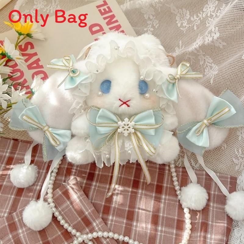 Japanese Lolita Bunny Plush Bag With Pearl Chain For Daily Fashion And Cute Storage