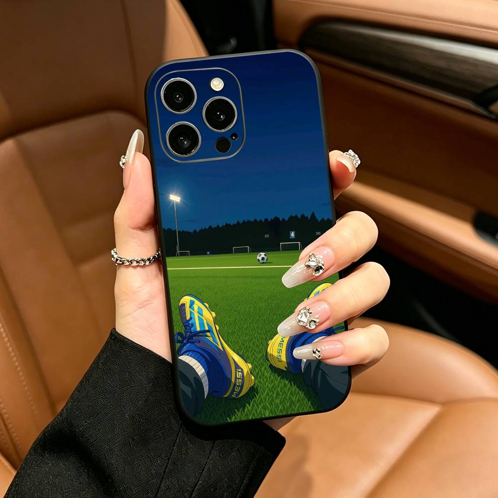 Football pattern Phone Case For iPhone 12 13 14 15 16 17 Pro Max, Lightweight and practical Soft Black Cover