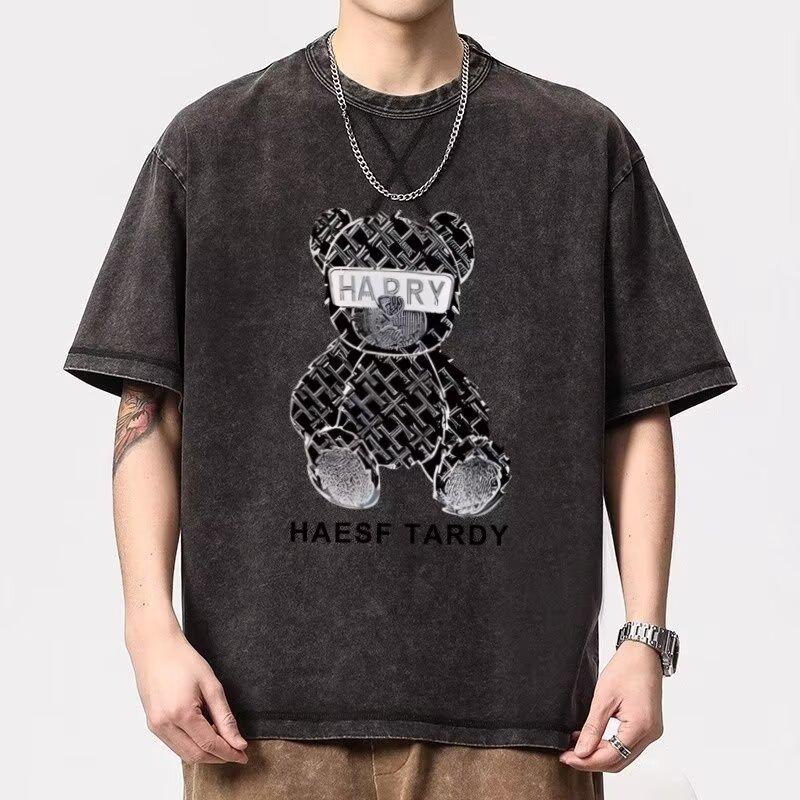 

Summer Men s Cartoon Print Short Sleeve T-Shirt Trendy Embroidery Tee New Cool High-End Fashion Brand Top M сірий колір