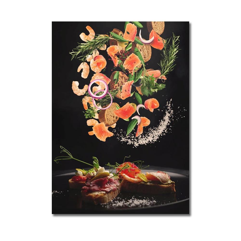 Köksposter Pizza Biff Sallad Hamburgare Burrito Bilder Restaurang Väggkonst Tryck Västkök Canvasmålning Ingen Ram