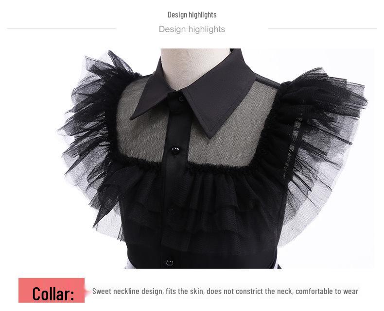 Popular Girls' Addams Family Wednesday Cosplay Dress with Puff Sleeves and Waist-Cinching Design