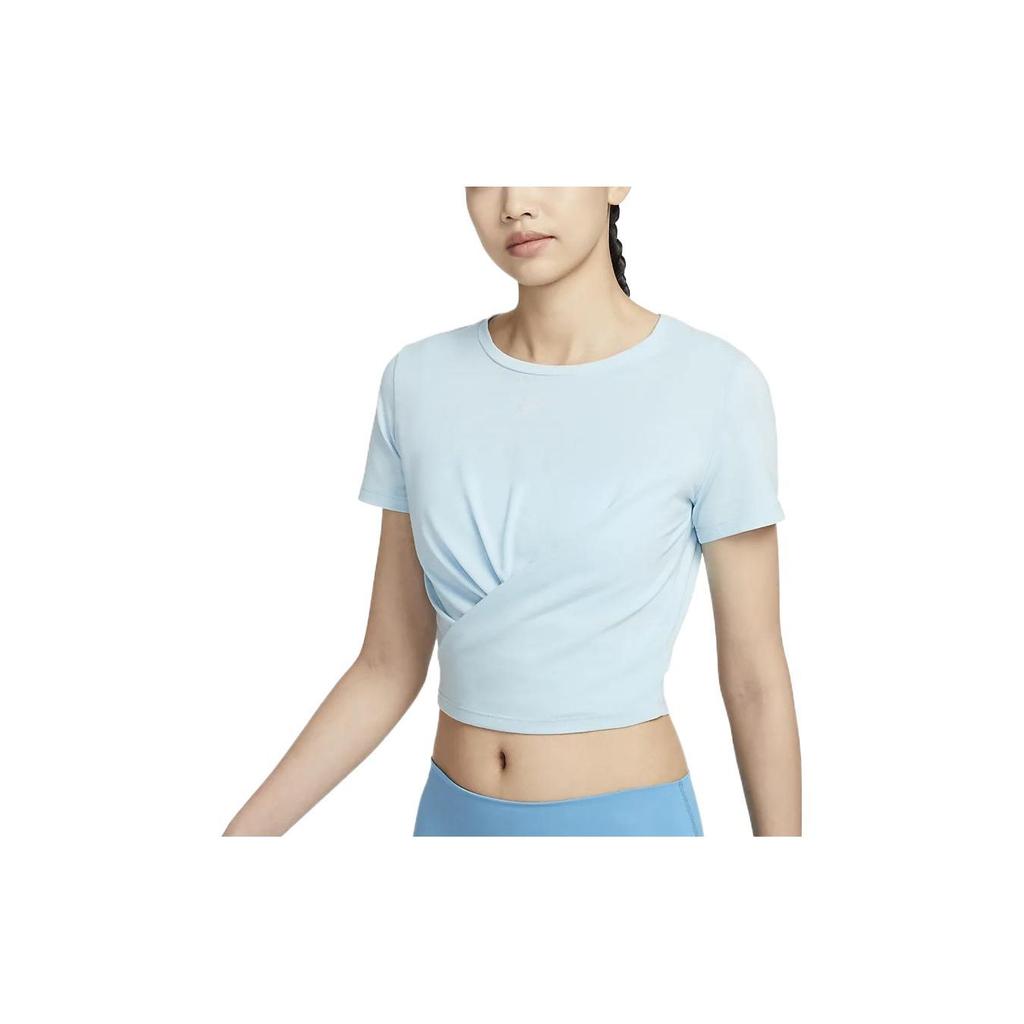 Nike Solid Logo Knot Neck Short Sleeve T-Shirt Women Tops Ocean-Blue DD4922-442