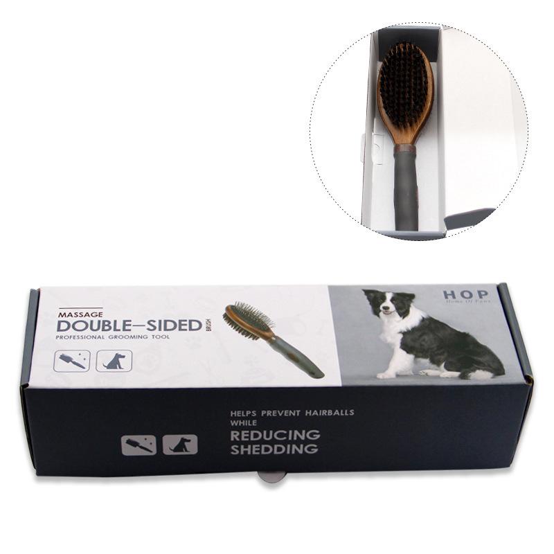 Double-Sided Pet Brush: Antique Boar Bristle & Steel Pin Comb for Dogs.