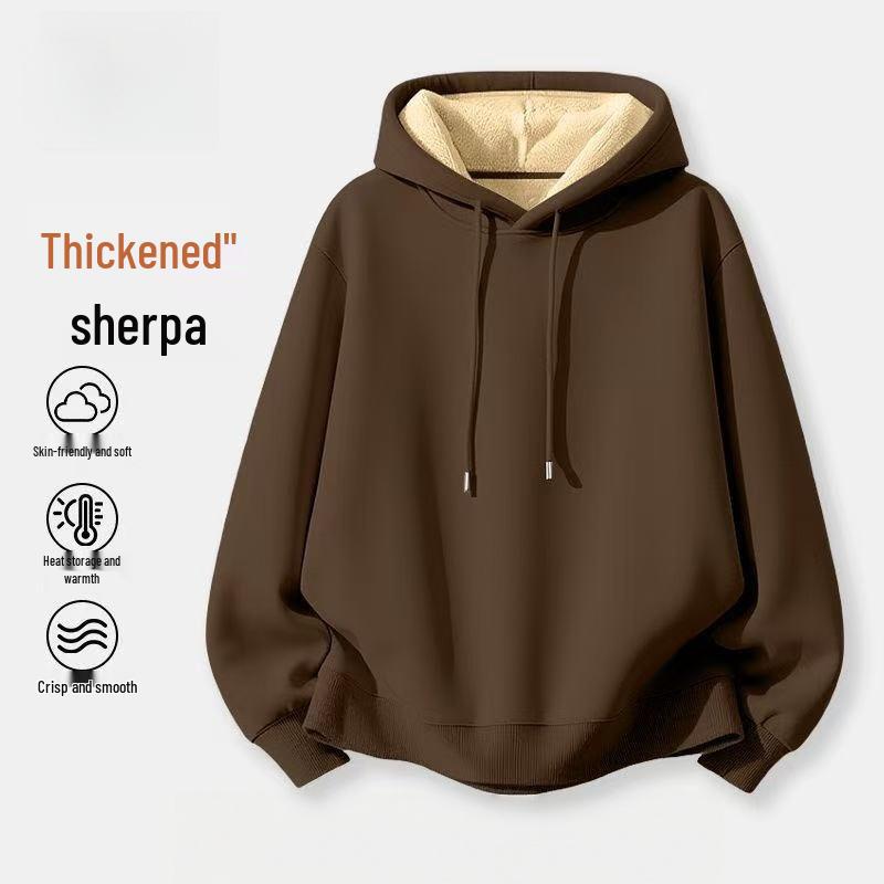 Retro Lambswool Hooded Sweatshirt: Solid Color, Warm, Plus Velvet, Casual Men's Jacket for Autumn & Winter