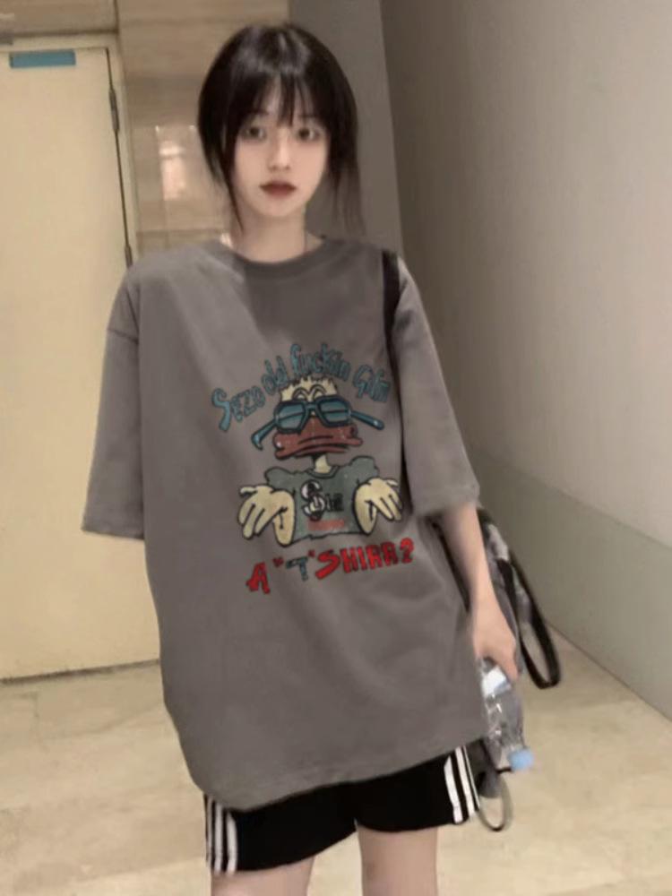 Unisex Oversized Retro Cotton T-Shirt – Short Sleeve Trendy Top for Couples