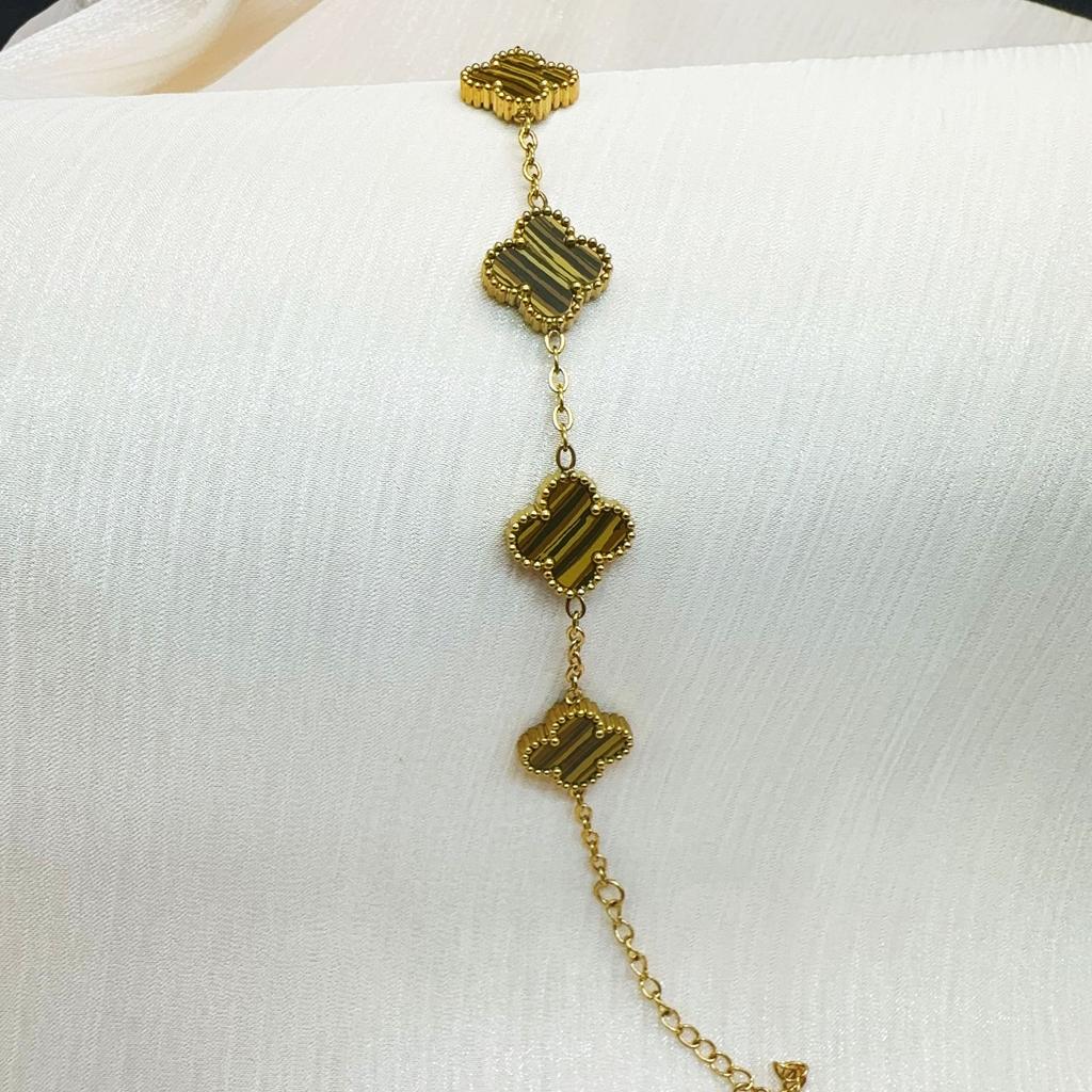 Double Sided Titanium Steel Clover Bracelet Necklace Ring Earrings Women's Non Fading Set Jewelry