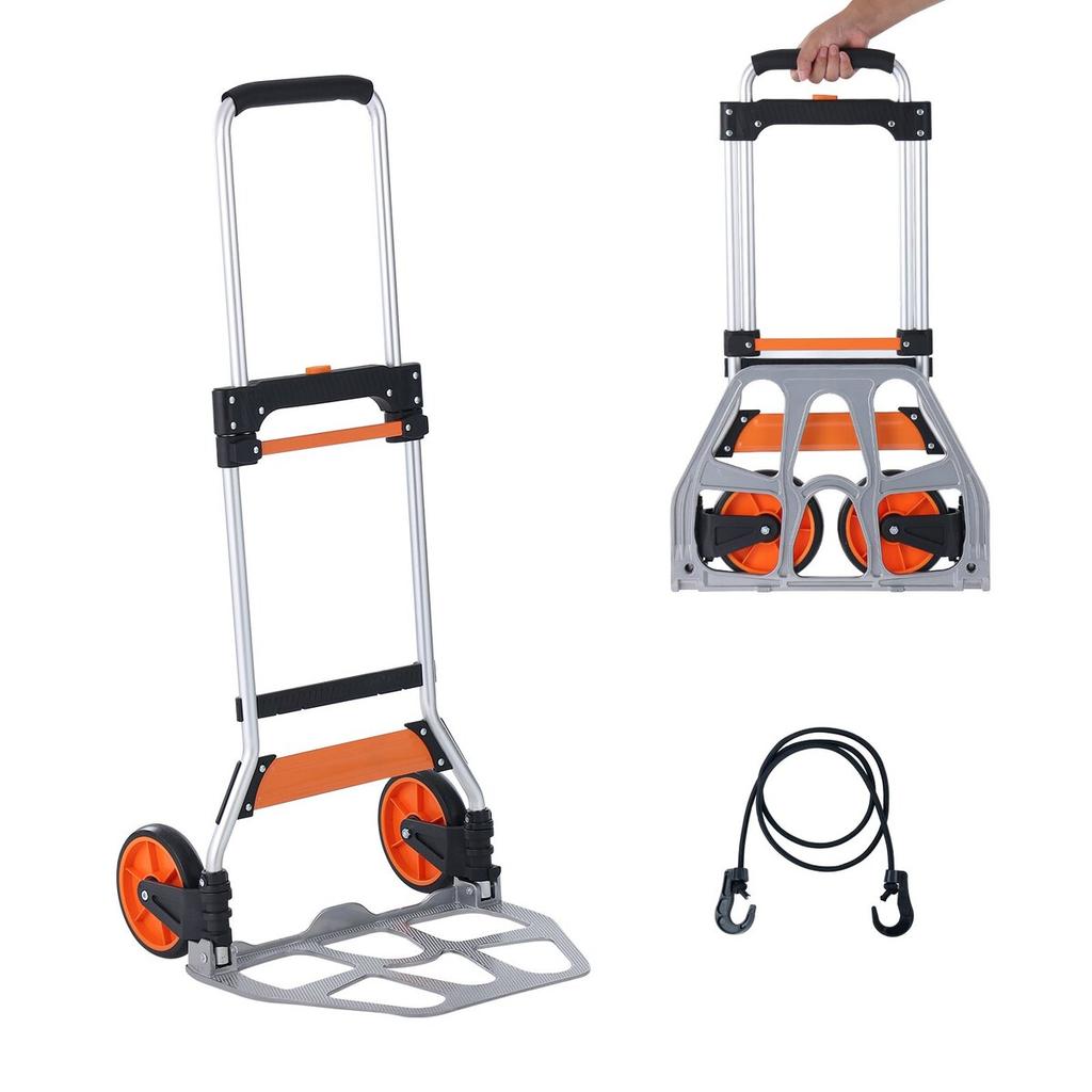 Folding Hand Truck, 275 lbs Load Capacity, Aluminum Portable Cart, Convertible Hand Truck and Dolly with Telescoping Handle and PP+TPR Wheels, Ultra