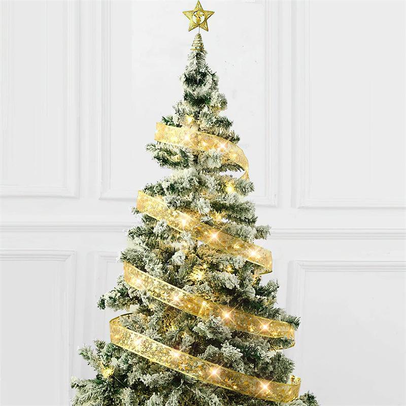 Christmas LED Silk Ribbon Lights - Double Layer Luminous Satin String for Tree Decorations