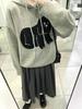 Gray Plus Size High Waist Soft Waxy Pleated Wool Skirt - Mid-length A-line for Women, Autumn Slimming