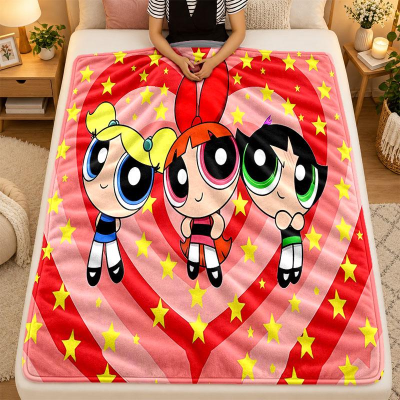 Flannel BlanketThe Powerpuff Girls Warm Soft Throw Blanket for Indoor Sofa Bed Living Room Use