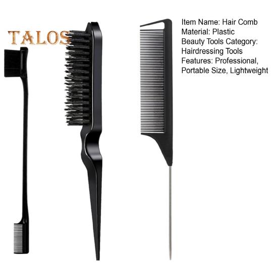 3Pcs/Set Hair Styling Comb Kit with Double-side Edge Control Teasing Bristle Brush Rat Tail Women Comb Back Brushing Combing Braiding Slicking